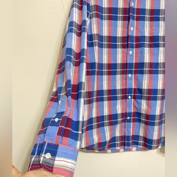Gap classic fit plaid button up shirt long sleeve cotton blue red size L - Picture 6 of 13